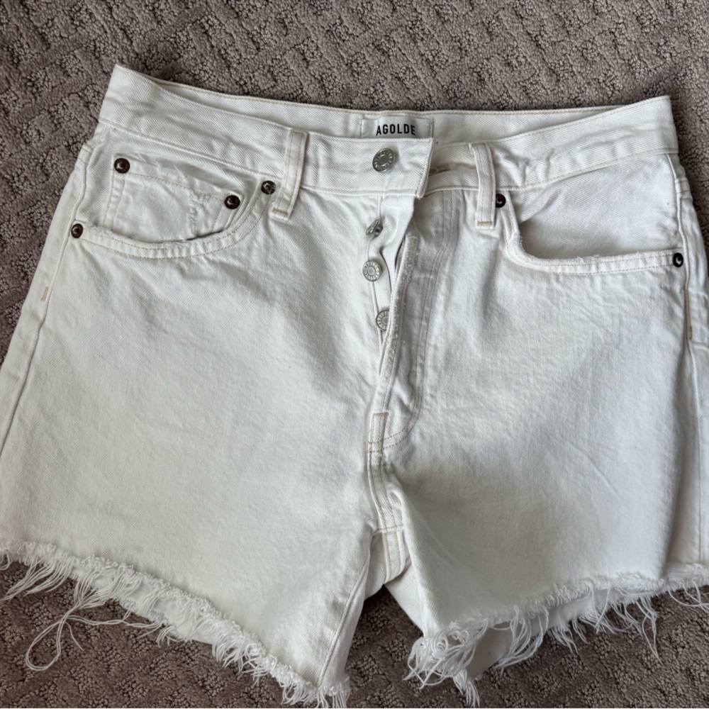 AGOLDE White Distressed Denim Jean Shorts